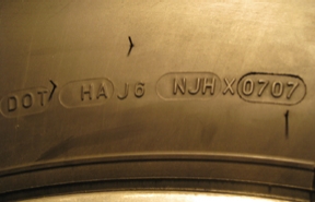 The DOT marking on the sidewall shows the week and year the tire was made.