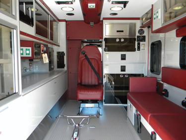 The ambulances built for Bel Air include radiused countertops and edges, a Stryker Power-Pro stretcher, and a Zico oxygen tank lift system. 