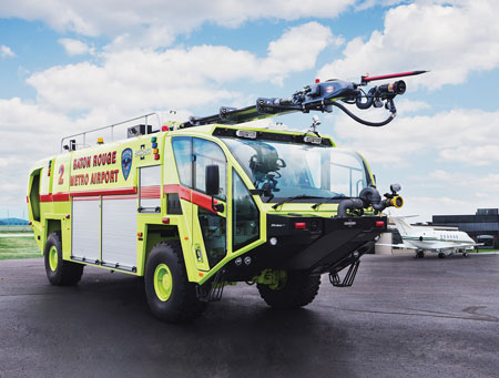 3 The Baton Rouge (LA) Metro Airport had Oshkosh build this 4x4 Striker ARFF truck with an HRET, bumper turret, and 1,500-gallon water tank. (Photo courtesy of Oshkosh.) 