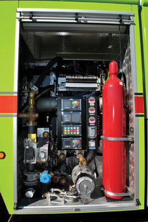 6 The pump control panel on a Rosenbauer Panther ARFF truck. (Photo courtesy of Rosenbauer