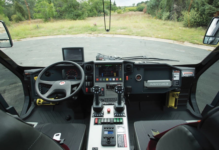 The interior of the redesigned Panther 6x6 ARFF truck.