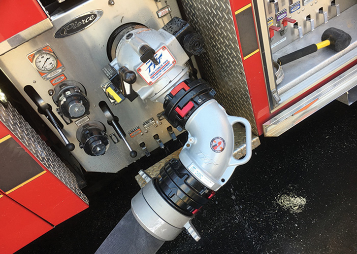 A 90-degree elbow helps to eliminate any kinking issues the operator may experience when trying to arc the supply line to the hydrant.