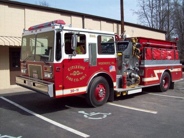 This 1989 KME Renegade pumper is being raffled off by the Aquashicola Volunteer Fire Company. (Source: Aquashicola VFC Facebook page)