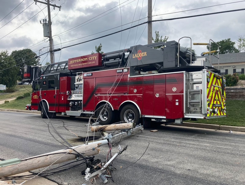 The Jefferson City Fire Department and the manufacturer of the fire apparatus are assessing the damages to the truck. (Source: Jefferson City Fire Department Facebook page)