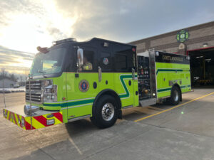 Cortlandville’s 2012 Rosenbauer Commander Engine chauffeur side view.