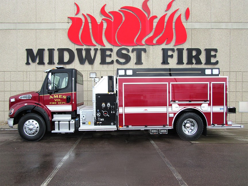 Midwest Fire built this pumper-tanker on a Freightliner M2 112 chassis and two person cab for Ames (NY) Fire Department. (Photos courtesy of Midwest Fire)