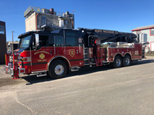 An overall view of North Patchogue Truck 12 rehabbed Pierce/Aerialscope