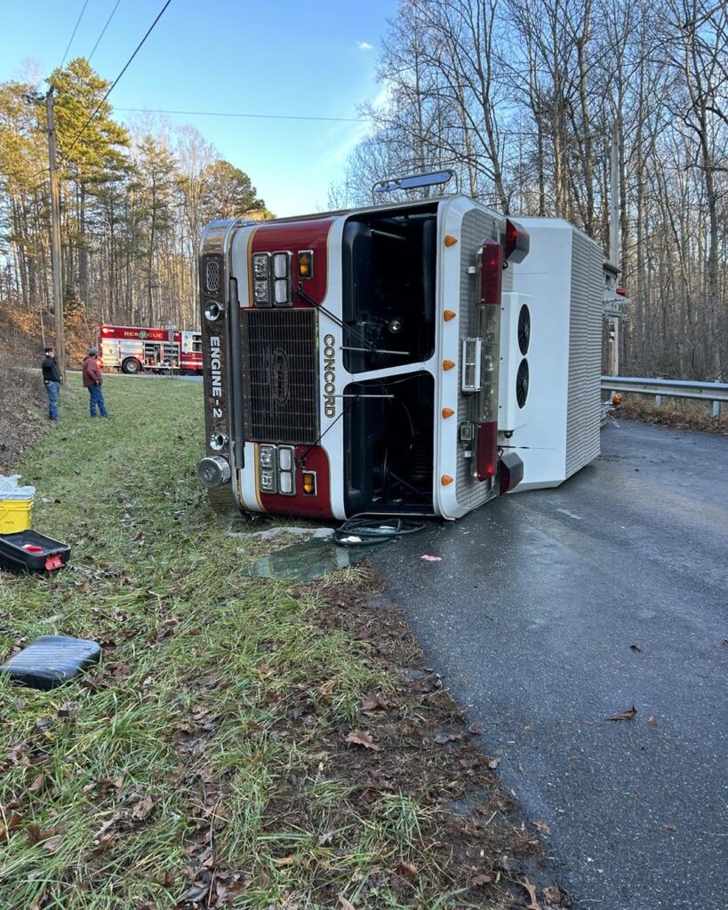 Engine 13-2 was responding to the scene when it was involved in a crash at Smoky Hollow Road and Holiday Lane. (Source: Concord Volunteer Fire Department Facebook page)