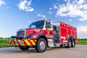 Spencer Manufacturing built this pumper-tanker on a Freightliner M2 112 chassis and two-door cab for Springfield Township (IN) Volunteer Fire Department. (Photos courtesy of Spencer Manufacturing Inc.)