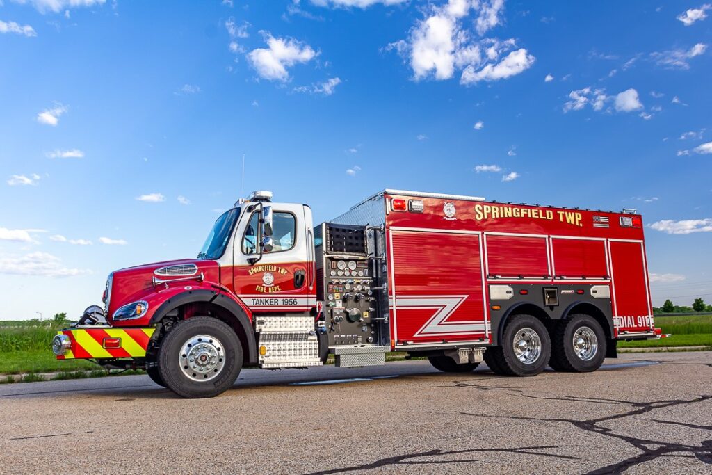 The Springfield Township pumper-tanker has a Hale QMax 1,500-gpm pump, a 3,000-gallon APR polypropylene water tank, a 30 gallon foam cell, and a Hale SmartFOAM2.1A single agent foam system.