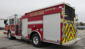 The rescue-pumper has a Waterous CSUC20 1,500-gpm pump, a 750-gallon water tank, a 30-gallon foam cell, and an Elkhart eductor foam system. (Courtesy of Smeal)