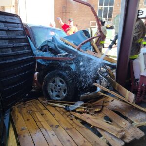 On duty staff reported via radio a loud explosion at the station and found a full-size pickup had struck the back of the station. (Source: Independence Kansas Fire/EMS Department Facebook page)