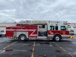 Marion Body Works built this 75-foot aerial ladder quint on a Spartan Gladiator chassis and cab with a Marion body and Ladder Tower aerial ladder for Delmar (NY) Fire Department. (Photos courtesy of Har-Rob Fire Apparatus)