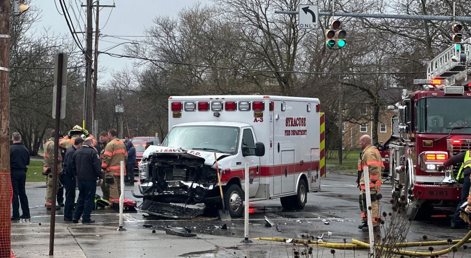 An ambulance was reportedly involved in a crash near the intersection of South Ave and West Onondaga Street in Syracuse on Friday, April 5, 2024. (Timia Cobb)