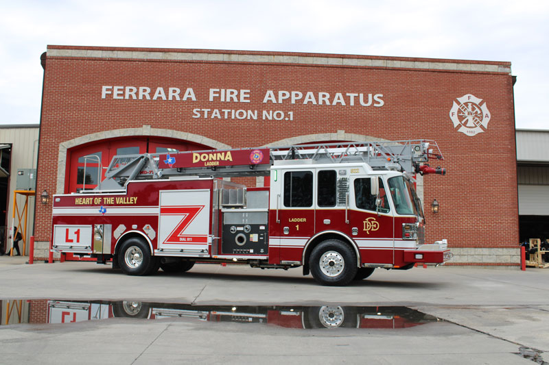 The Donna Fire quint is powered by a 450-hp Cummins L9 diesel engine and an Allison 3000 EVS automatic transmission. (Photos 1-3 courtesy of Ferrara Fire Apparatus)