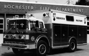 Designated salvage trucks are few and far between these days. The lettering on this early 1980s rig made it known tarps or salvage covers were still carried. ( Photo from collection of Jim Burlingame)