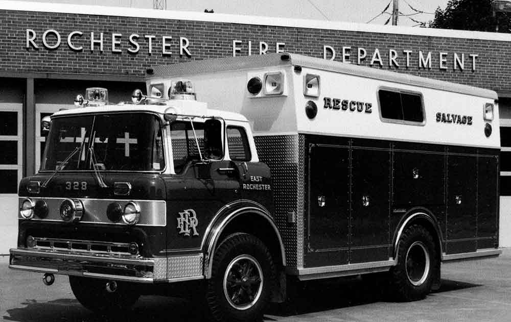 Designated salvage trucks are few and far between these days. The lettering on this early 1980s rig made it known tarps or salvage covers were still carried. ( Photo from collection of Jim Burlingame)