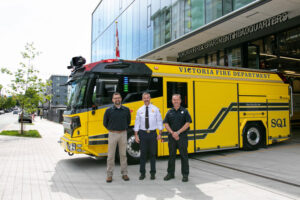 The new electric fire truck is expected to be in service this summer, once all staff have completed their hands-on training, getting to know the new equipment and layout. (Source: Victoria.ca)