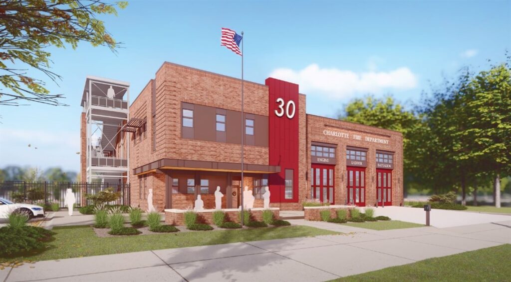 The $16 million project will build a new 14,000-square-foot, three-bay, two-story, all-electric firehouse. (Source: City of Charlotte)