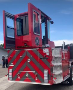 Manteca's new Pierce 107-foot Pierce Velocity tractor drawn aerial, also known as a tiller. (Manteca Fire Department Facebook page)