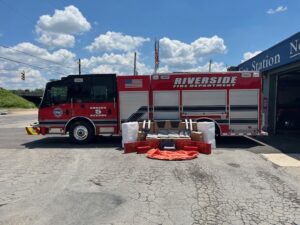 The grant included absorbent pads, pillows, and socks, plug and patch kits for drums, tanks, and pipes, non-sparking tool kits, and more. (Source: Riverside Ohio Fire Department Facebook page)