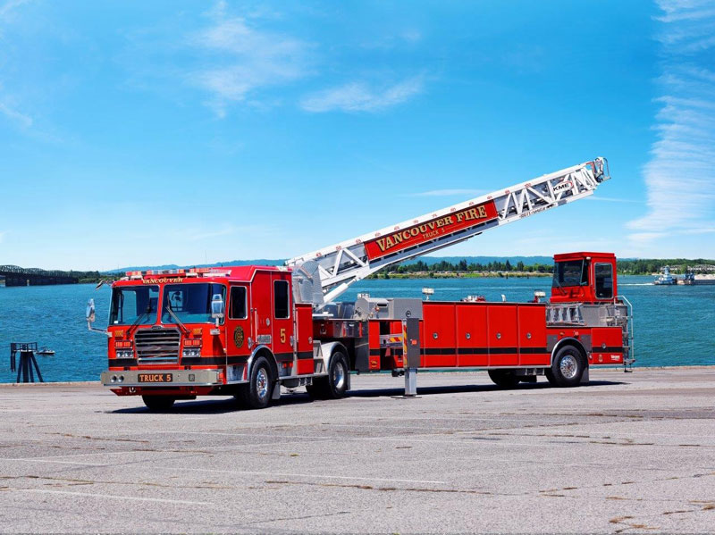 KME built this 100-foot tractor drawn aerial (TDA) for the Vancouver Fire Department. (Photos courtesy of Cascade Fire & Safety)