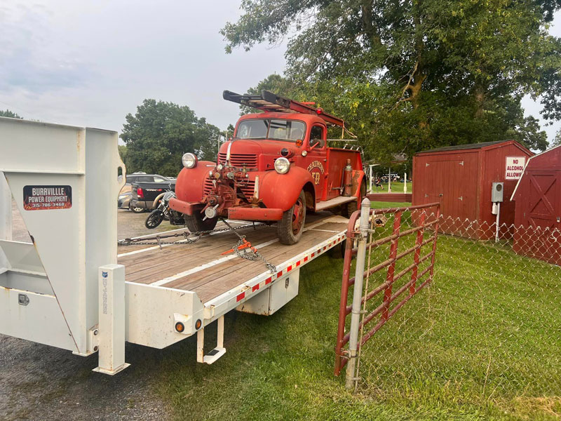 The vehicle's history involves an anonymous millionaire, an "American Pickers" episode, an estranged mother, and a restaurant in St. Thomas, Virgin Islands. (Source: Chaumont Volunteer Fire Department)