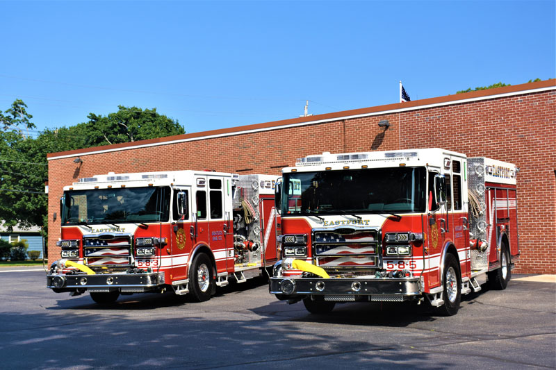 New Enforcer pumpers with rescue bodies delivered to the Eastport Fire Department. (Photos by Bob Vaccaro)