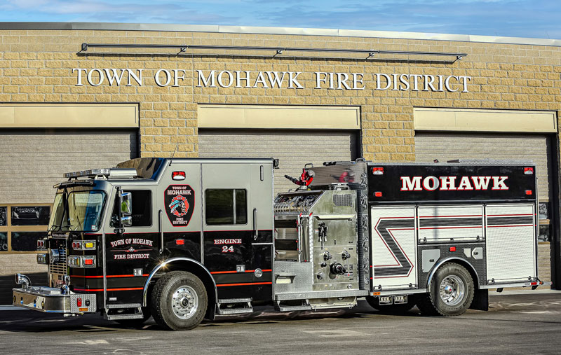 Sutphen built this rescue-pumper on a Spartan Monarch heavy duty custom chassis with a long four door cab and 15-inch raised roof for the Town of Mohawk (NY) Fire District. (Photo 1 courtesy of Sutphen Corp.)