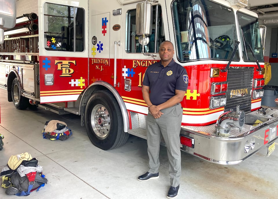 Trenton Fire Director Kenneth Douglas in department's headquarters in a 2023 photo. (Kevin Shea | For NJ.com)