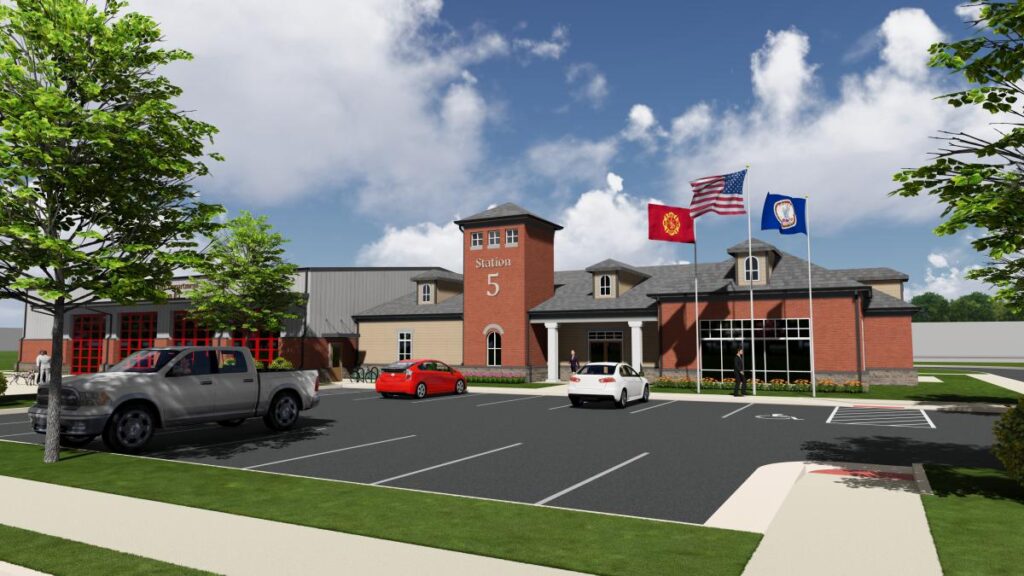 Rendering of Fire Station 5. Harman Construction, partnering with Mather Architects and Monteverde Engineering, will build the new station. (Source: Harrisonburgva.gov)