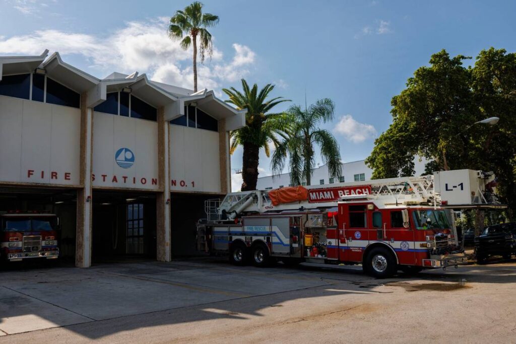 The current Miami Beach Fire Station No. 1 on Jefferson Avenue on Wednesday, Aug. 7, 2024, in Miami Beach, Fla. The current station has been there since the 1960s. (Alie Skowronski)