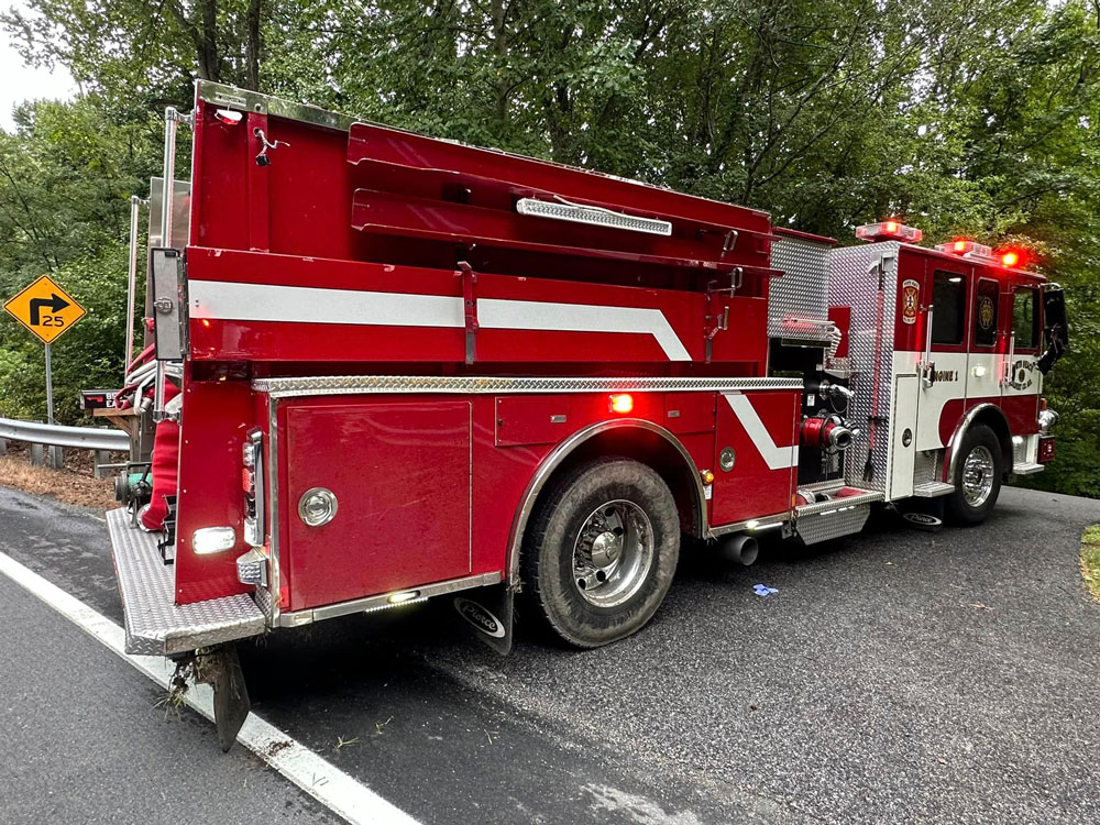 The engine sustained significant body damage but was drivable, the department said. (Source: North Beach Volunteer Fire Department Facebook page)