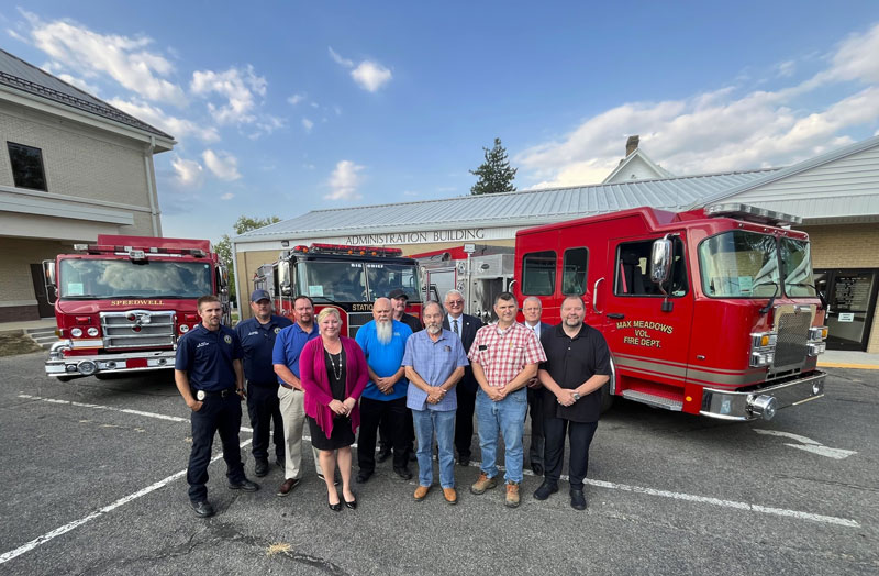 Members of the Wythe County Board of Supervisors, Department of Emergency Services, and County administration gathered Tuesday evening to unveil three of the four new fire trucks ahead of the regularly scheduled Board of Supervisors meeting. (Source: Wythe County, Virginia)