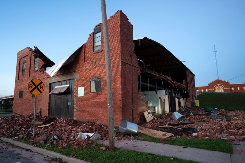 A view of storm damage at Chez What in the aftermath of Hurricane Helene on Saturday, Sept. 28, 2024, in Valdosta, Georgia. Hurricane Helene made landfall Thursday night in Florida's Big Bend with winds up to 140 mph. (Sean Rayford/Getty Images/TNS)