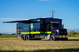 This walk-in hazmat comes with an interior command center, two 43-inch Samsung LCD screens, two slideout room extensions and more. (Source: SVI Trucks)