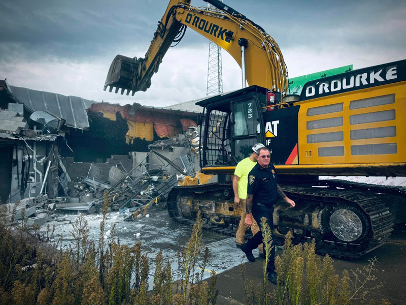 Demolition day for Goshen Township Fire and EMS Station 18, which had stood for 40 years. (Source: Goshen Township Professional Firefighters IAFF Local 3932)