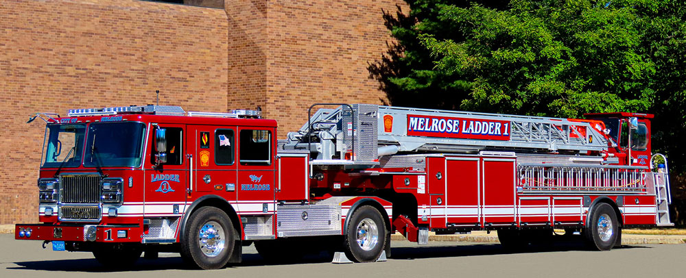 Seagrave built this 100-foot tractor drawn aerial on a Marauder chassis and tractor cab for Melrose (MA) Fire Department. (Photos courtesy of Seagrave)