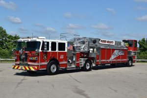 Sutphen built this 100-foot tractor drawn aerial (TDA) quint, its first ever, for Huber Heights (OH) Fire Department. (Photo 1 courtesy of Sutphen Corp.)