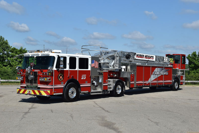 Sutphen built this 100-foot tractor drawn aerial (TDA) quint, its first ever, for Huber Heights (OH) Fire Department. (Photo 1 courtesy of Sutphen Corp.)