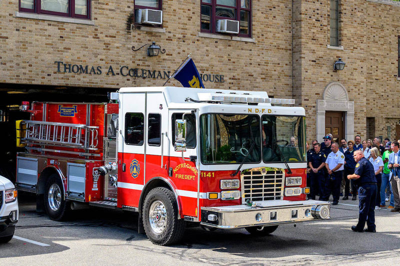 Established in 1879, the Notre Dame Fire Department is the oldest campus fire department in America. (Photo by Matt Cashore/University of Notre Dame)