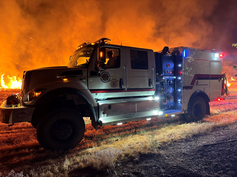 An OSFM Type 3 WUI engine operates at a wildland fire. (Photos courtesy of General Fire Apparatus)